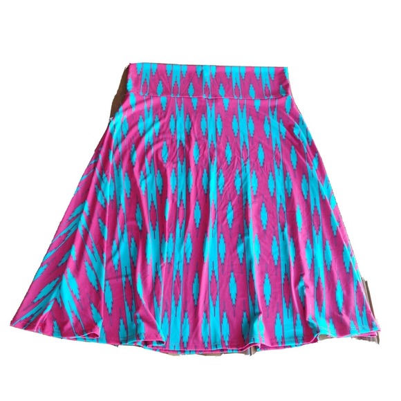 LulaRoe NEW Women's Skirt Azure Size XL Stretch Red Teal Pattern Knee Length - Picture 2 of 5